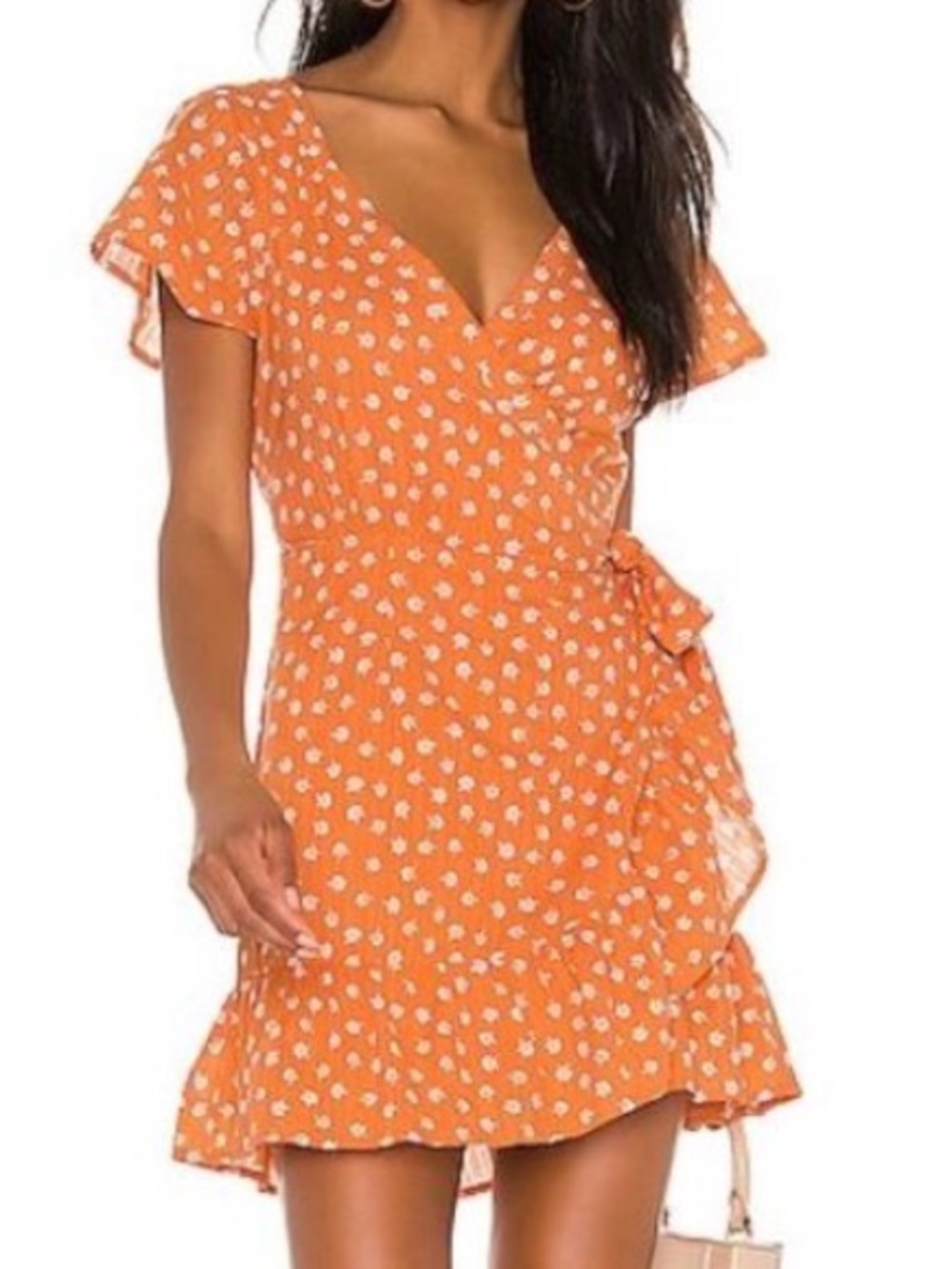 Cleobella Alexia Floral Wrap Dress Mini 100% Cotton Orange & White Size M